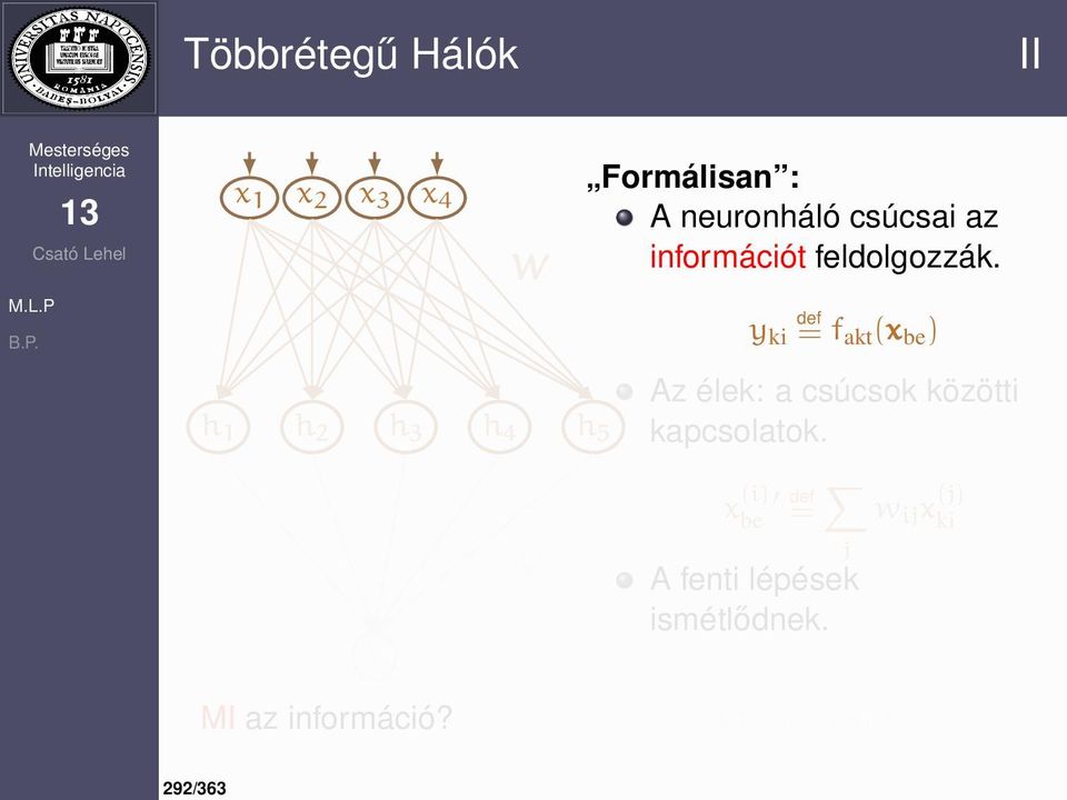 y ki def = f akt (x be ) Az élek: a csúcsok közötti kapcsolatok.