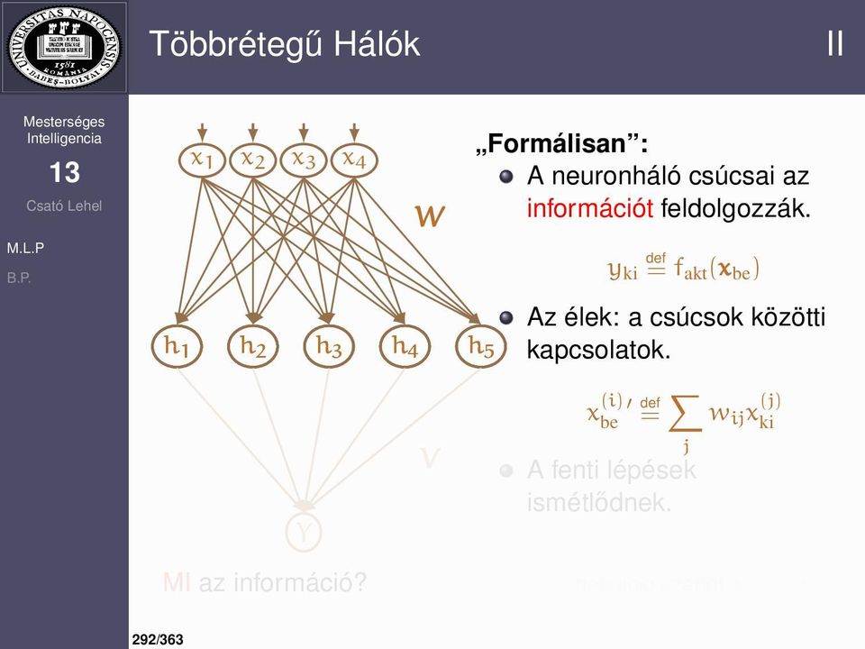 y ki def = f akt (x be ) Az élek: a csúcsok közötti kapcsolatok.