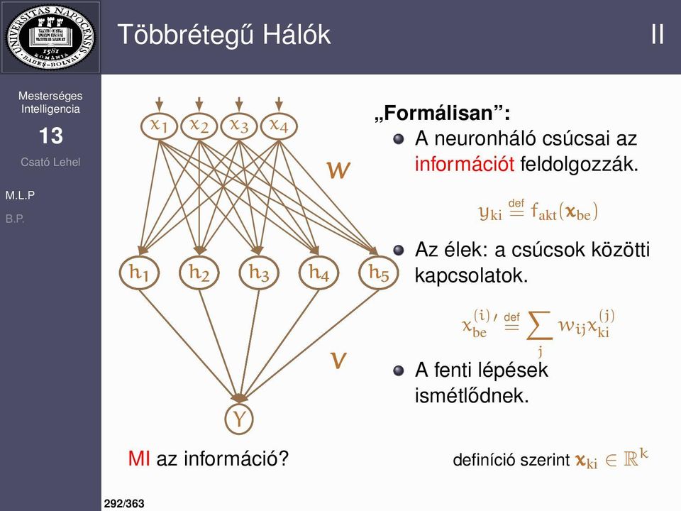 y ki def = f akt (x be ) Az élek: a csúcsok közötti kapcsolatok.