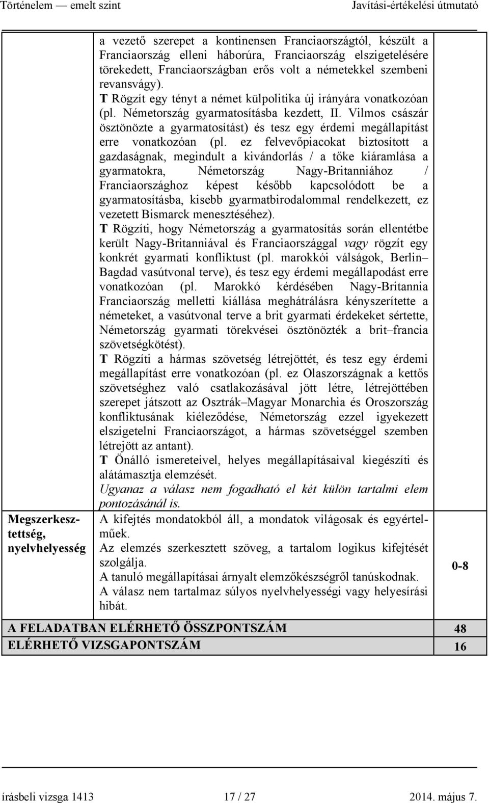 Vilmos császár ösztönözte a gyarmatosítást) és tesz egy érdemi megállapítást erre vonatkozóan (pl.
