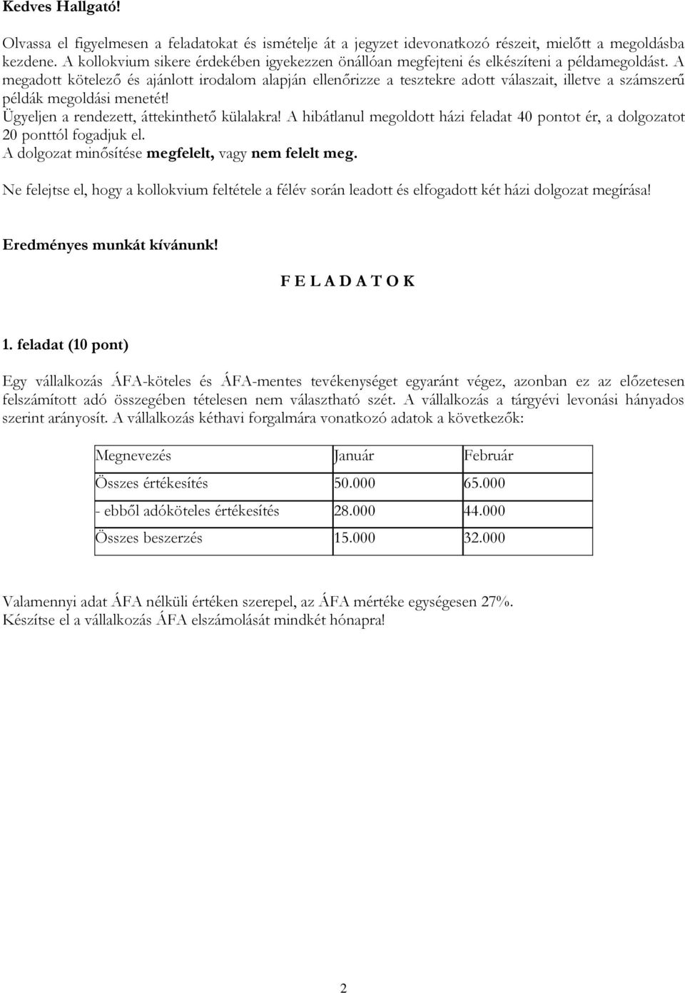 A megadott kötelező és ajánlott irodalom alapján ellenőrizze a tesztekre adott válaszait, illetve a számszerű példák megoldási menetét! Ügyeljen a rendezett, áttekinthető külalakra!