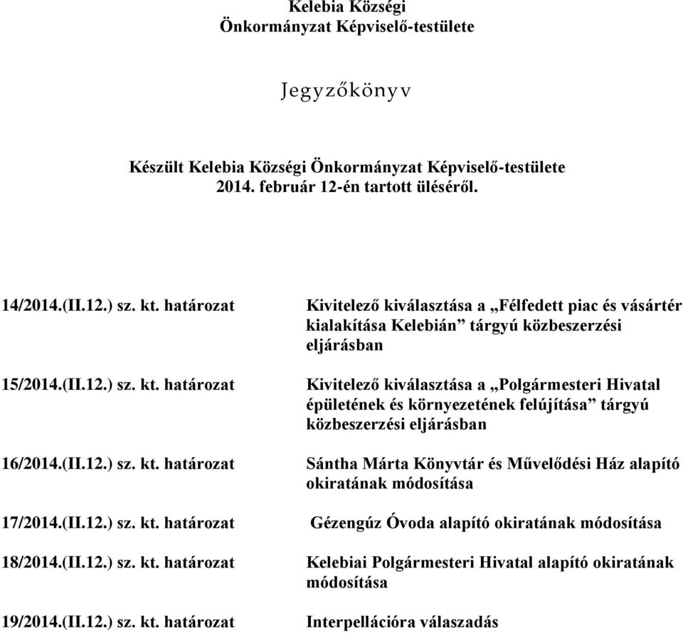határozat 16/2014.(II.12.) sz. kt.