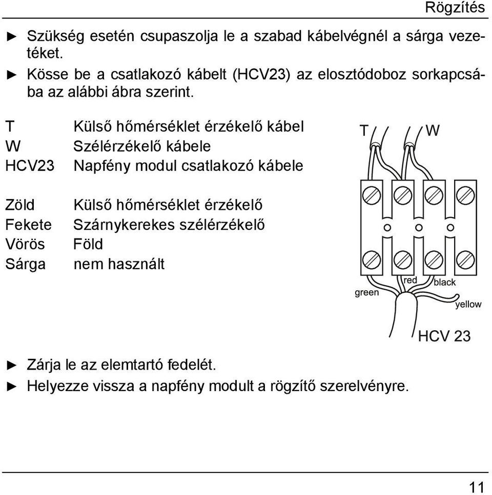 T W HCV23 Zöld Fekete Vörös Sárga Külső hőmérséklet érzékelő kábel Szélérzékelő kábele Napfény modul csatlakozó