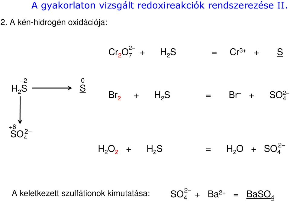 0 S Br 2 + H 2 S = Br + SO 4 2 +6 2 SO 4 H 2 O 2 + H 2 S = H 2 O