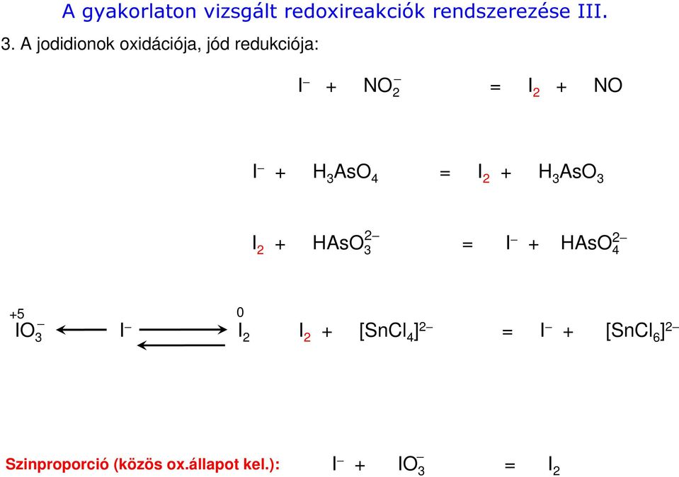 AsO 4 = I 2 + H 3 AsO 3 2 I 2 + HAsO = 3 I 2 + HAsO 4 +5 IO 3 I 0 I 2 I