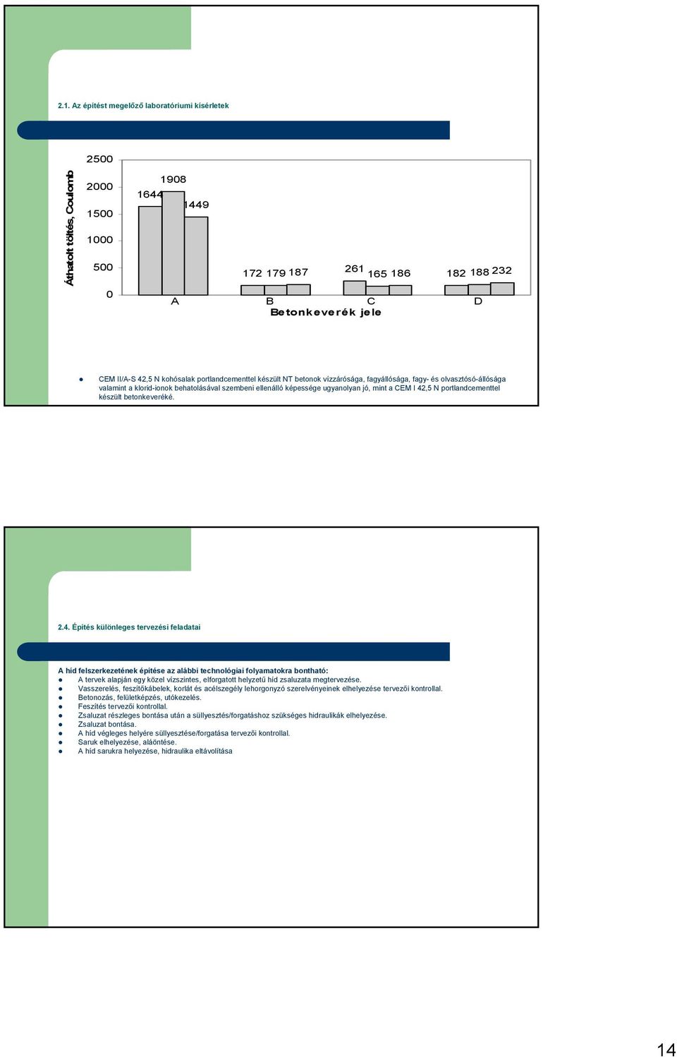 42,5 N portlandcementtel készült betonkeveréké. 2.4. Építés különleges tervezési feladatai A híd felszerkezetének építése az alábbi technológiai folyamatokra bontható: A tervek alapján egy közel