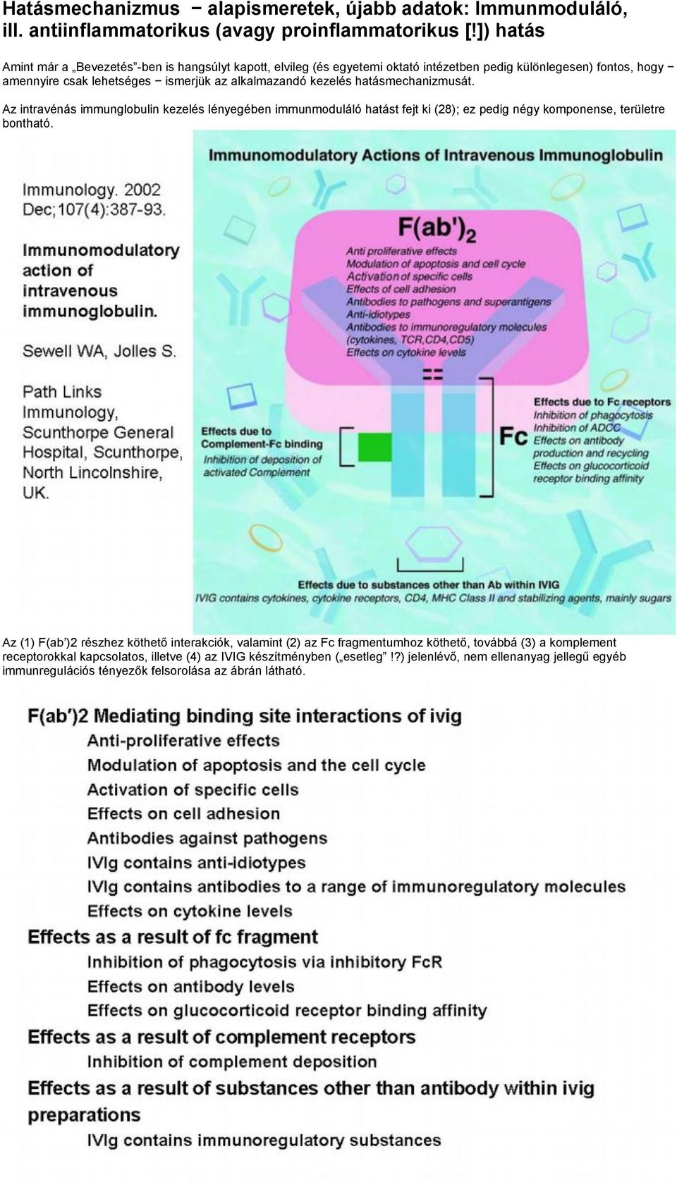 kezelés hatásmechanizmusát. Az intravénás immunglobulin kezelés lényegében immunmoduláló hatást fejt ki (28); ez pedig négy komponense, területre bontható.