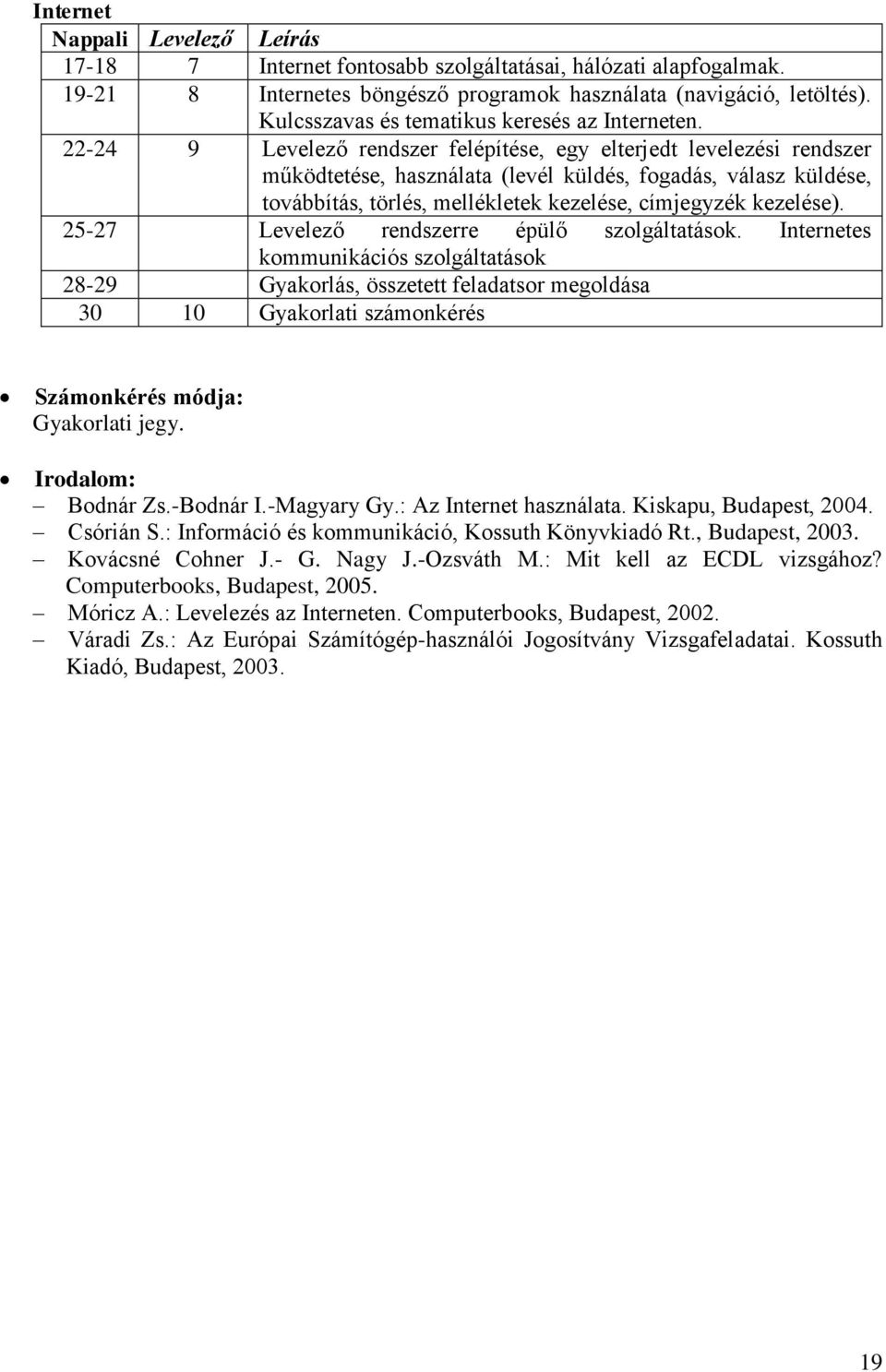 22-24 9 Levelező rendszer felépítése, egy elterjedt levelezési rendszer működtetése, használata (levél küldés, fogadás, válasz küldése, továbbítás, törlés, mellékletek kezelése, címjegyzék kezelése).
