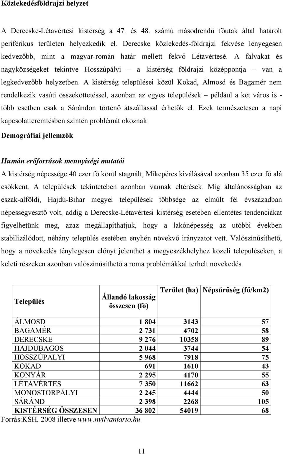 A falvakat és nagyközségeket tekintve Hosszúpályi a kistérség földrajzi középpontja van a legkedvezőbb helyzetben.