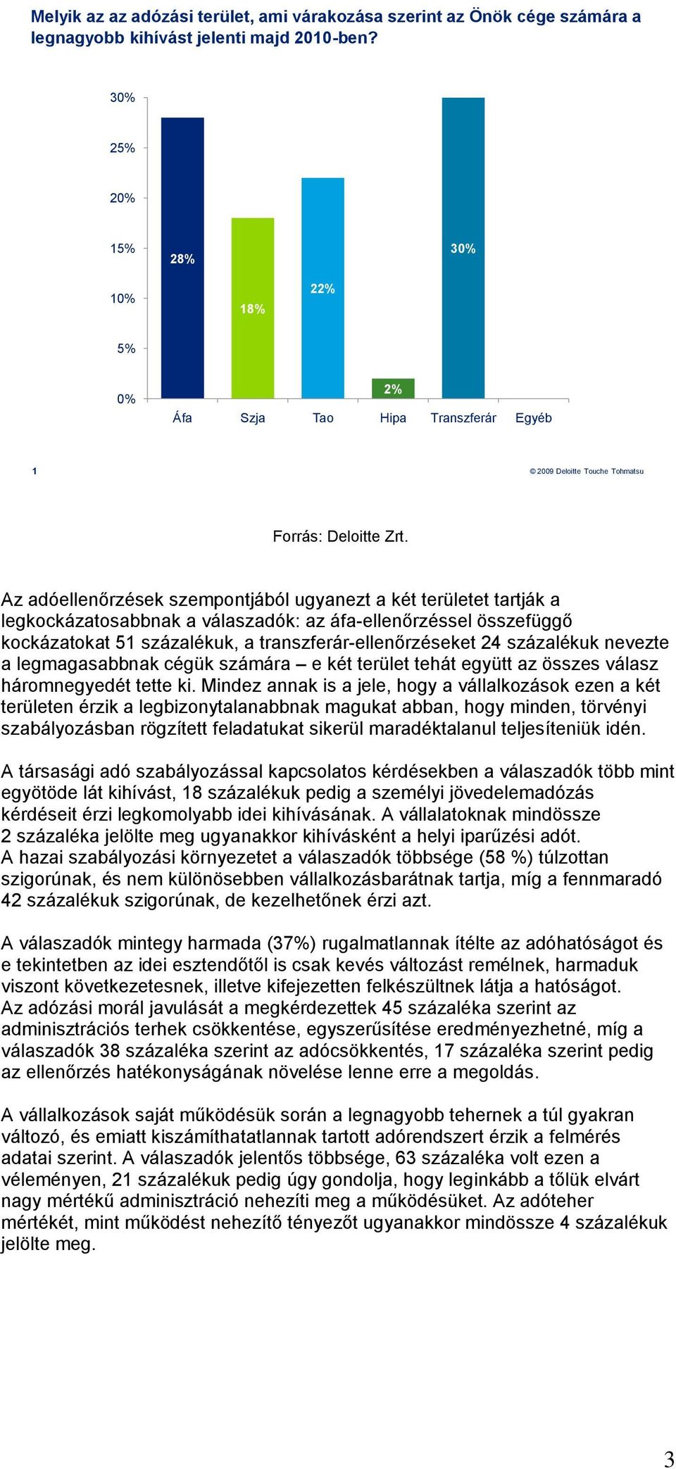 Az adóellenőrzések szempontjából ugyanezt a két területet tartják a legkockázatosabbnak a válaszadók: az áfa-ellenőrzéssel összefüggő kockázatokat 51 százalékuk, a transzferár-ellenőrzéseket 24