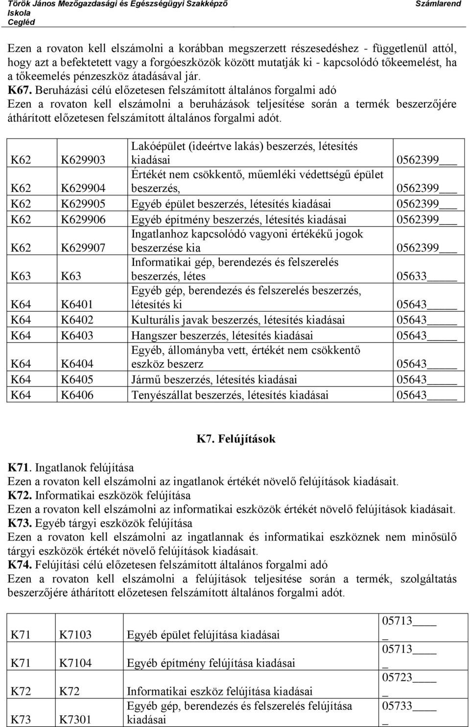 Beruházási célú előzetesen felszámított általános forgalmi adó Ezen a rovaton kell elszámolni a beruházások teljesítése során a termék beszerzőjére áthárított előzetesen felszámított általános