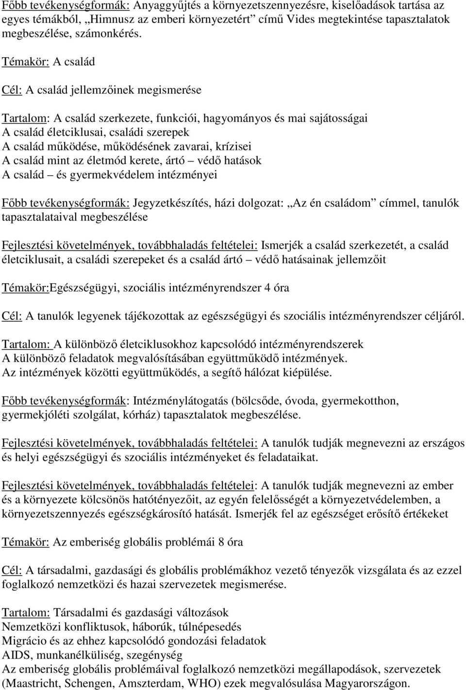 mőködésének zavarai, krízisei A család mint az életmód kerete, ártó védı hatások A család és gyermekvédelem intézményei Fıbb tevékenységformák: Jegyzetkészítés, házi dolgozat: Az én családom címmel,