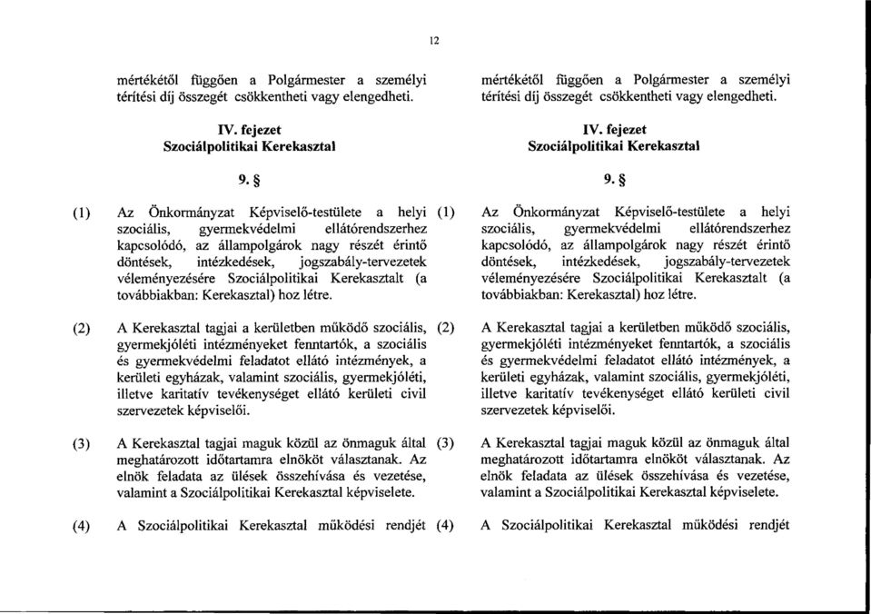 9- Az Önkormányzat Képviselő-testülete a helyi (1) szociális, gyermekvédelmi ellátórendszerhez kapcsolódó, az állampolgárok nagy részét érintő döntések, intézkedések, jogszabály-tervezetek