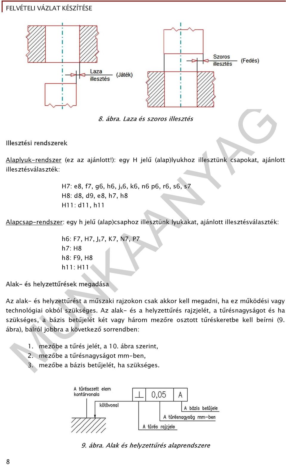 (alap)csaphoz illesztünk lyukakat, ajánlott illesztésválaszték: h6: F7, H7, J s 7, K7, N7, P7 h7: H8 h8: F9, H8 h11: H11 Alak- és helyzettűrések megadása Az alak- és helyzettűrést a műszaki rajzokon