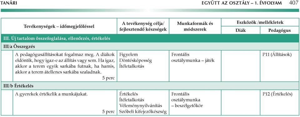 A diákok eldöntik, hogy igaz-e az állítás vagy sem.