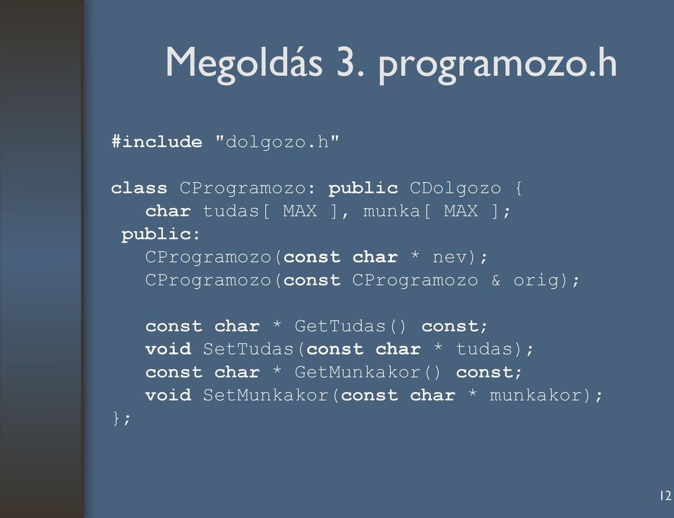 CProgramozo(const char * nev); CProgramozo(const CProgramozo & orig); ; const char *