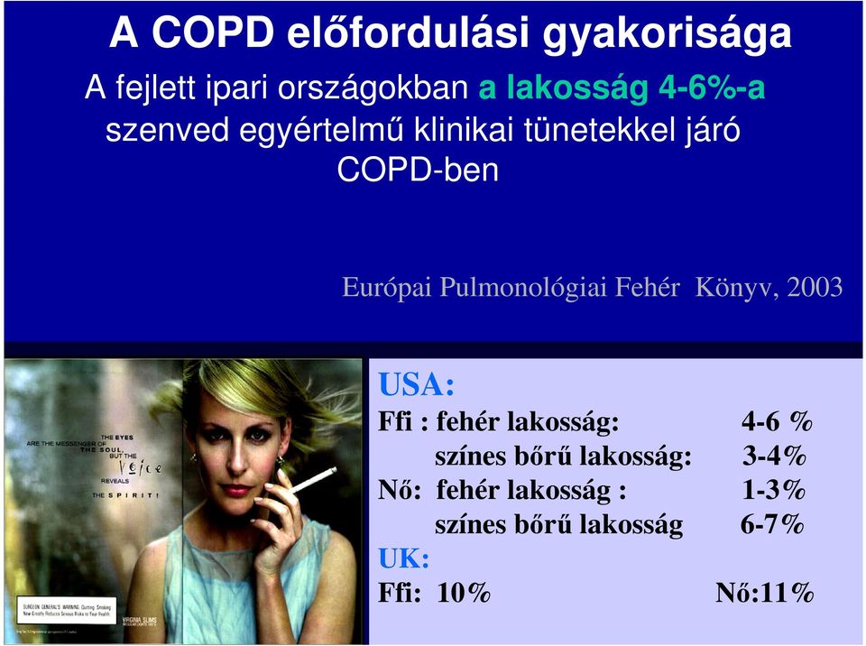 Pulmonológiai Fehér Könyv, 2003 USA: Ffi : fehér lakosság: 4-6 % színes