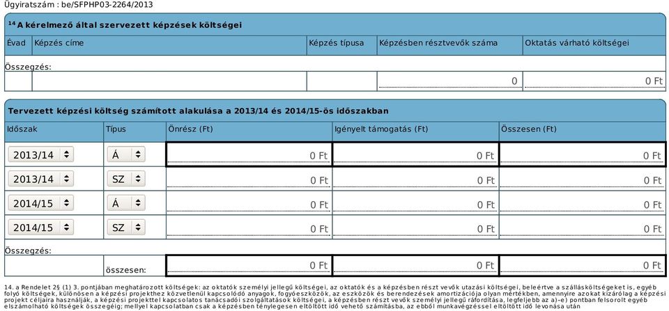 pontjában meghatározott költségek: az oktatók személyi jellegű költségei, az oktatók és a képzésben részt vevők utazási költségei, beleértve a szállásköltségeket is, egyéb folyó költségek, különösen