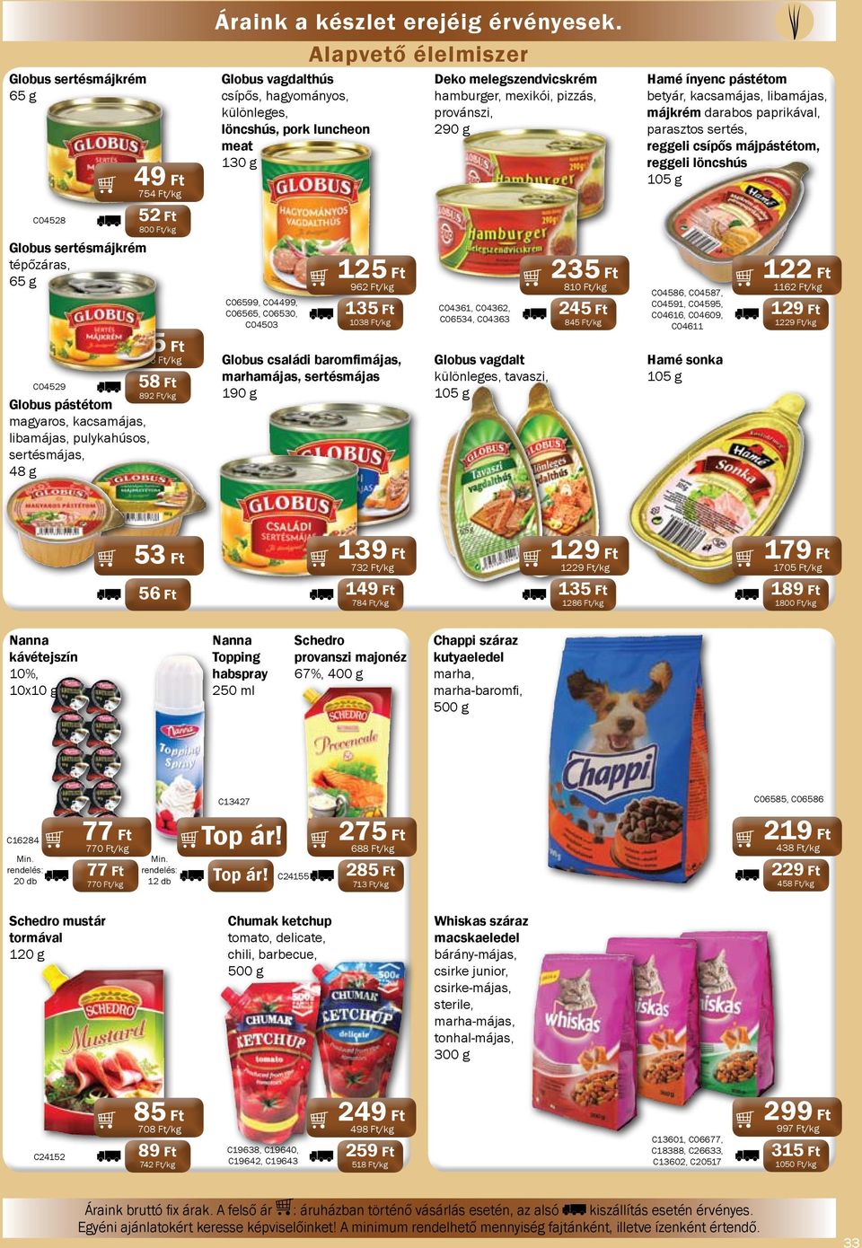 Alapvető élelmiszer Globus vagdalthús csípős, hagyományos, különleges, löncshús, pork luncheon meat 130 g C06599, C04499, C06565, C06530, C04503 125 Ft 962 Ft/kg 135 Ft 1038 Ft/kg Globus családi