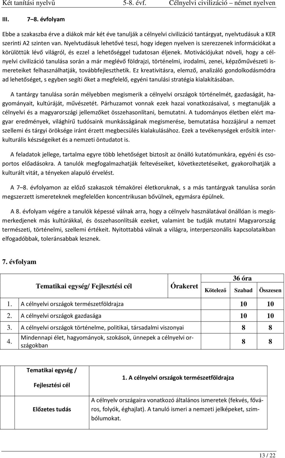 Motivációjukat növeli, hogy a célnyelvi civilizáció tanulása során a már meglévő földrajzi, történelmi, irodalmi, zenei, képzőművészeti ismereteiket felhasználhatják, továbbfejleszthetik.