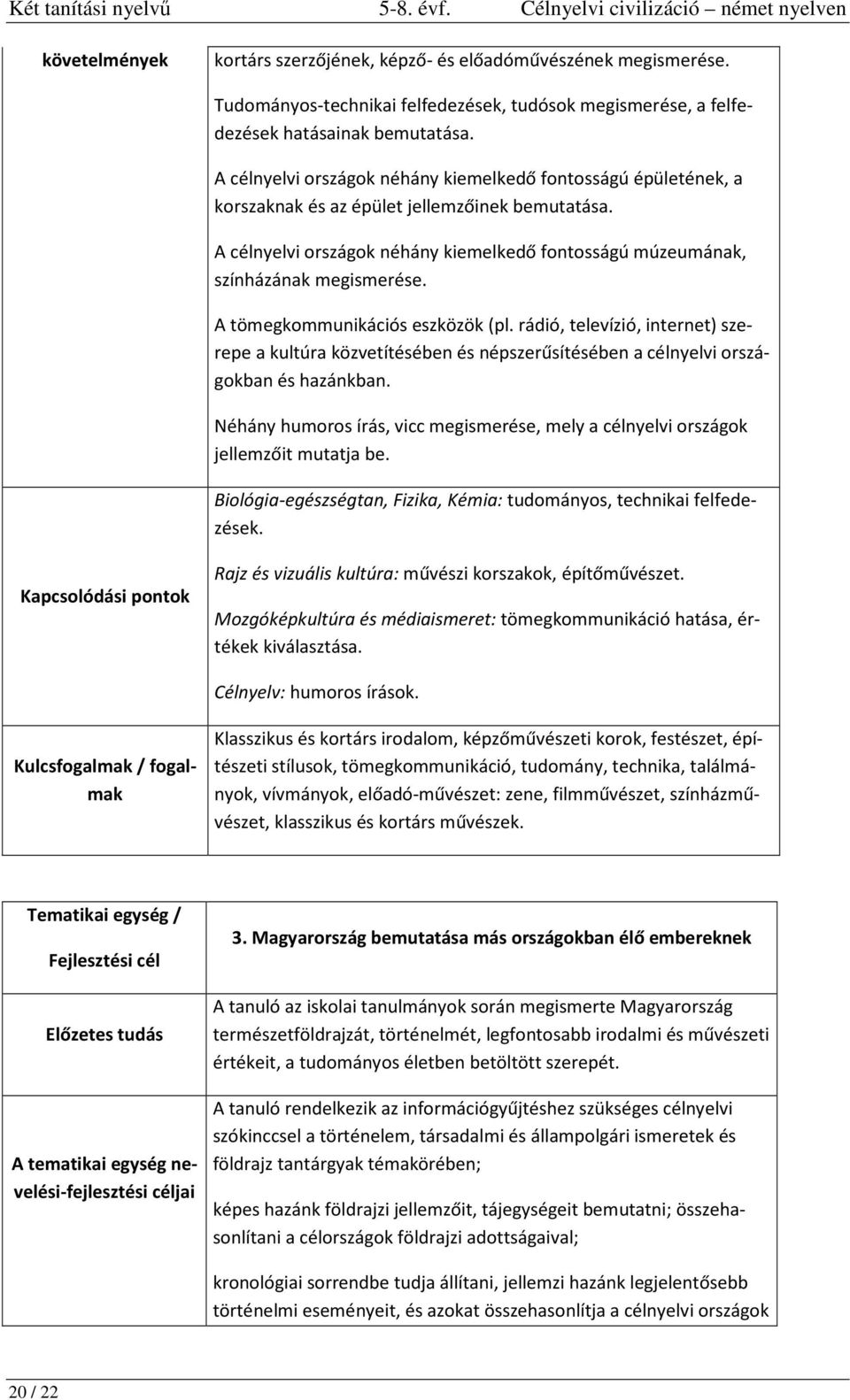 A tömegkommunikációs eszközök (pl. rádió, televízió, internet) szerepe a kultúra közvetítésében és népszerűsítésében a célnyelvi országokban és hazánkban.