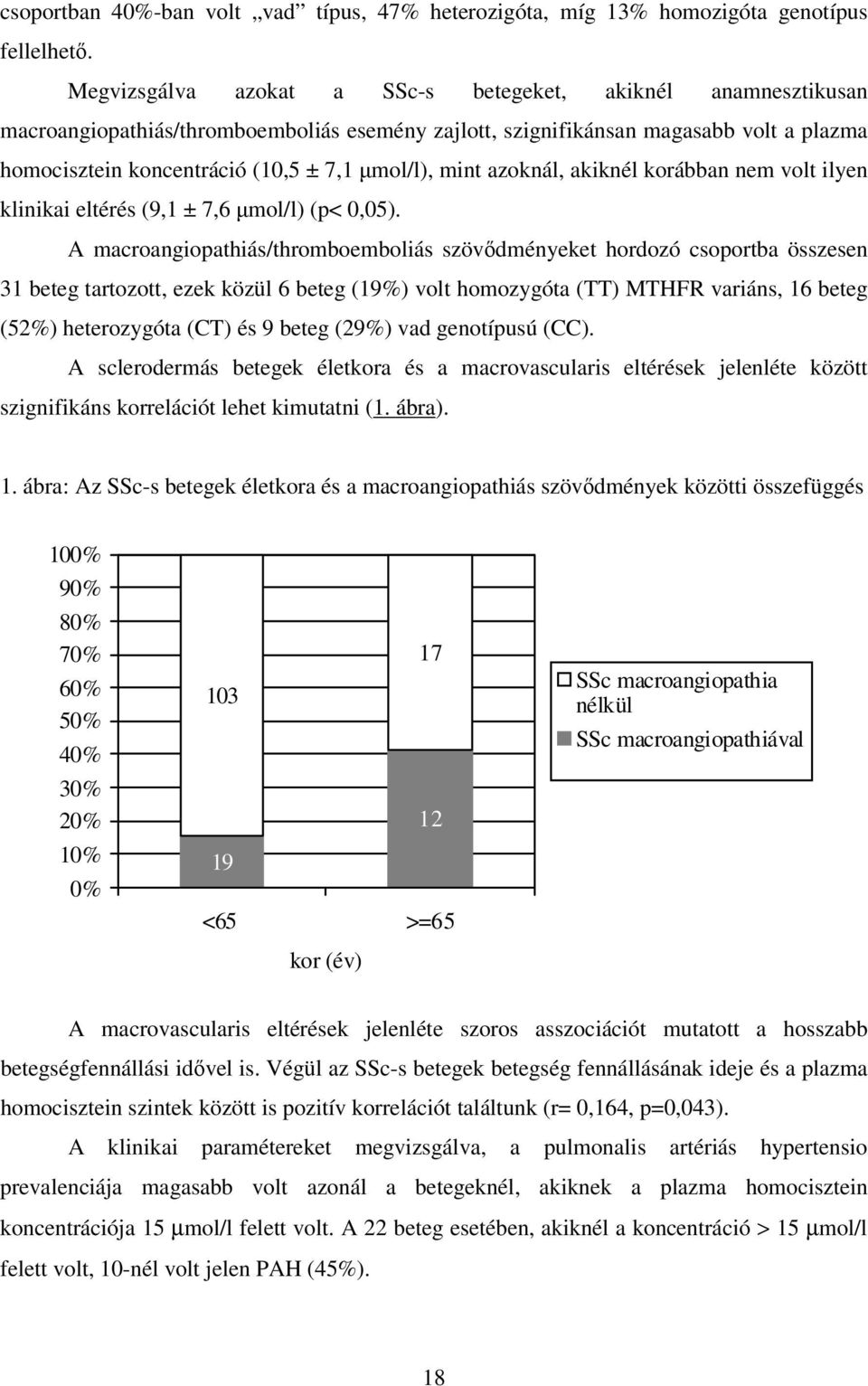 mint azoknál, akiknél korábban nem volt ilyen klinikai eltérés (9,1 ± 7,6 µmol/l) (p< 0,05).