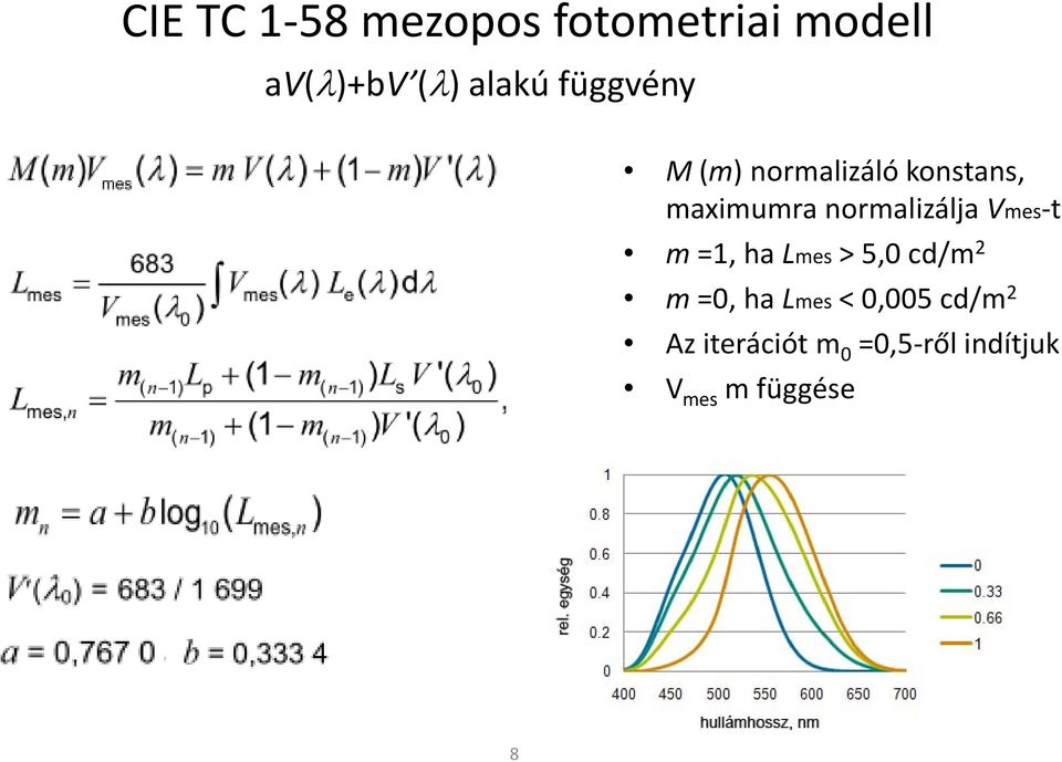 normalizálja Vmes-t m =1, ha Lmes > 5,0 cd/m 2 m =0, ha