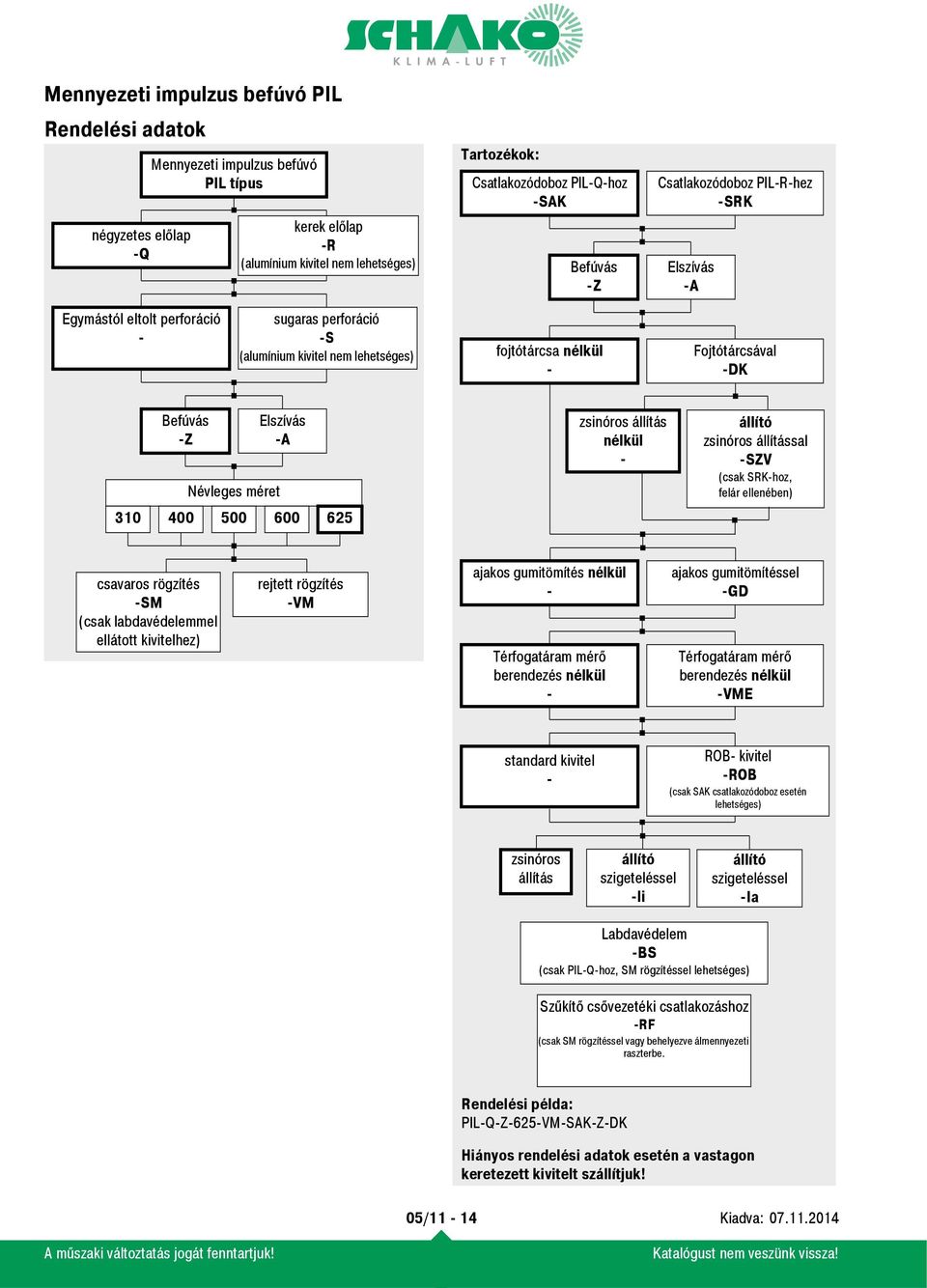 zsinóros állítás nélkül - állító zsinóros állítással -SZV (csak SRK-hoz, felár ellenében) 310 400 500 600 625 csavaros rögzítés -SM (csak labdavédelemmel ellátott kivitelhez) rejtett rögzítés -VM