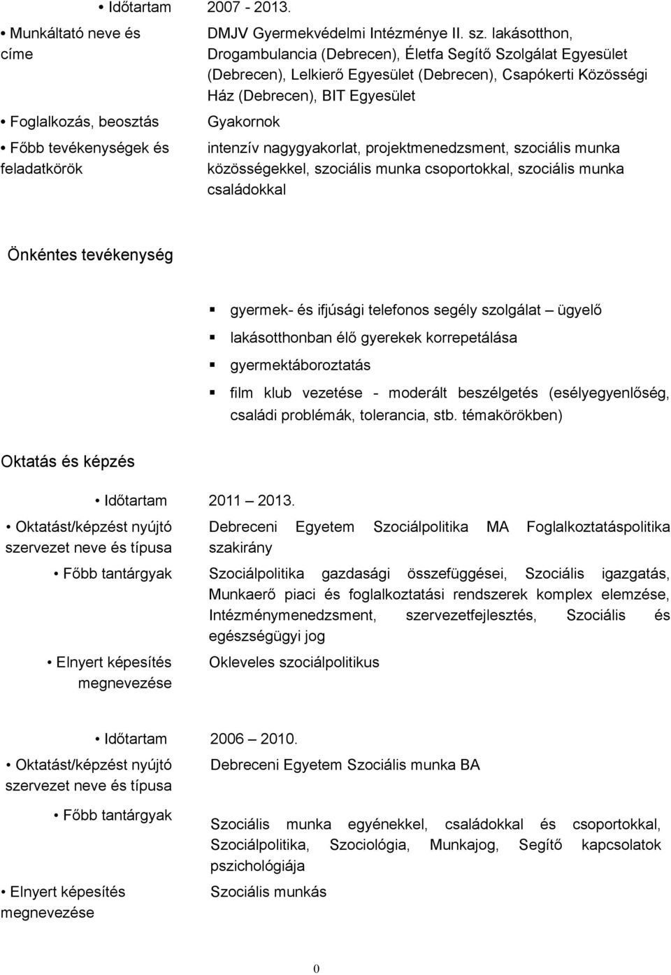 nagygyakorlat, projektmenedzsment, szociális munka közösségekkel, szociális munka csoportokkal, szociális munka családokkal Önkéntes tevékenység gyermek- és ifjúsági telefonos segély szolgálat ügyelő