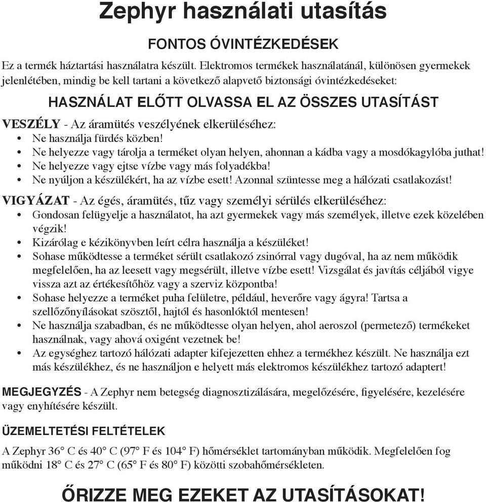 Zephyr használati utasítás - PDF Ingyenes letöltés