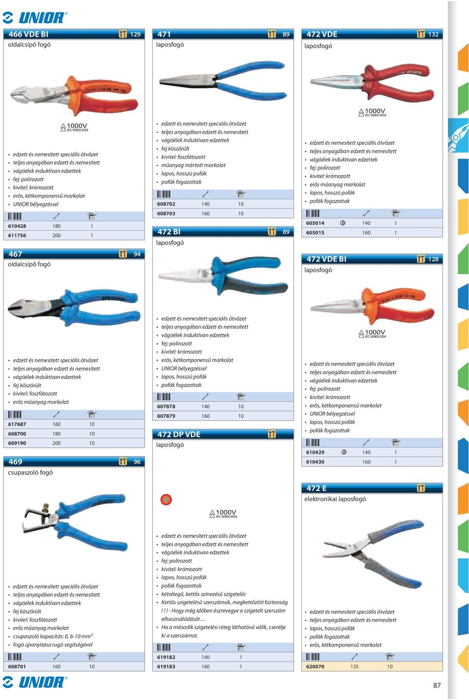 lapos, hosszú pofák 610429 140 1 610430 160 1 472 E elektronikai laposfogó csupaszoló kapacitás: 0, 6-10 mm² 608701 160 10 lapos, hosszú pofák kétrétegű, kettős színezésű szigetelés Kettős