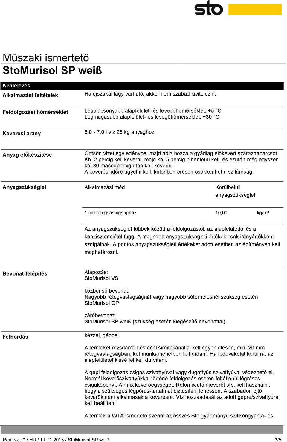 Öntsön vizet egy edénybe, majd adja hozzá a gyárilag előkevert szárazhabarcsot. Kb. 2 percig kell keverni, majd kb. 5 percig pihentetni kell, és ezután még egyszer kb.