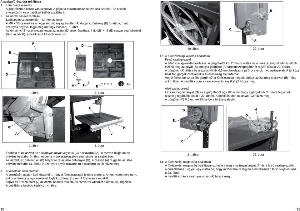 19. ábra 20. ábra 17. A fűrészszalag vezetők beállítása Felső szalagvezető A felső szalagvezető beállítása. A görgőtartót kb.