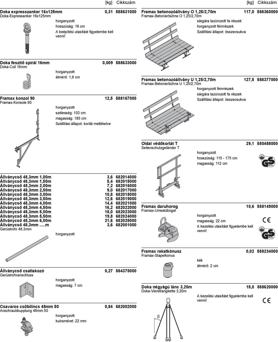 állapot: korlát mellékelve Framax betonozóállvány U 1,25/2,70m 127,5 588377000 Framax-Betonierbühne U 1,25/2,70m fémrészek fa részek Oldal védőkorlát T 29,1 580488000 Seitenschutzgeländer T
