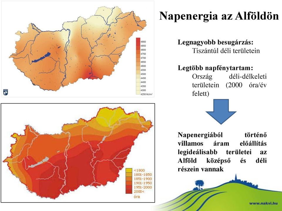 területein (2000 óra/év felett) Napenergiából történő villamos