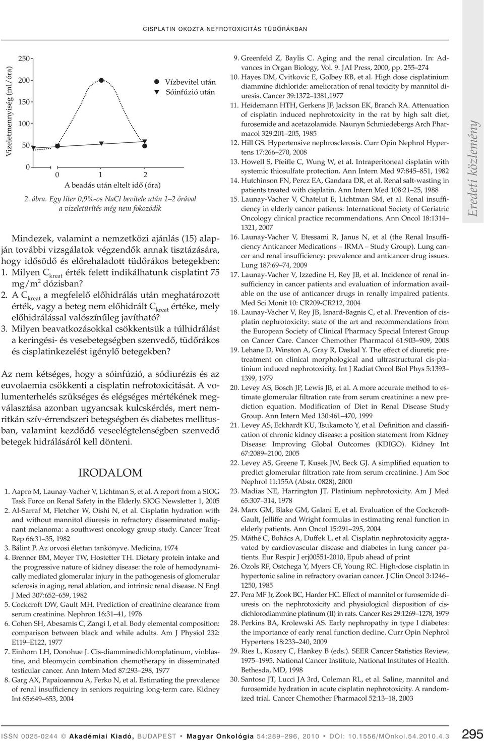 tisz tá zá sá ra, hogy idô sö dô és elô re ha la dott tü dô rá kos be te gek ben: 1. Mi lyen C kre at ér ték fe lett in di kál ha tunk cisp la tint 75 mg/m 2 