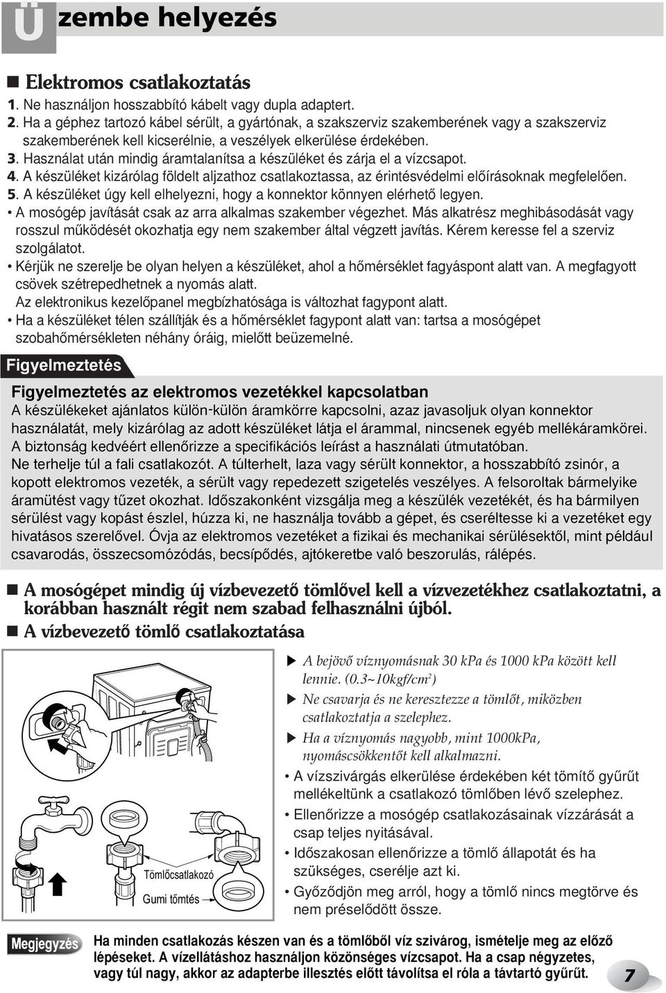 Használat után mindig áramtalanítsa a készüléket és zárja el a vízcsapot. 4. A készüléket kizárólag földelt aljzathoz csatlakoztassa, az érintésvédelmi elœírásoknak megfelelœen. 5.