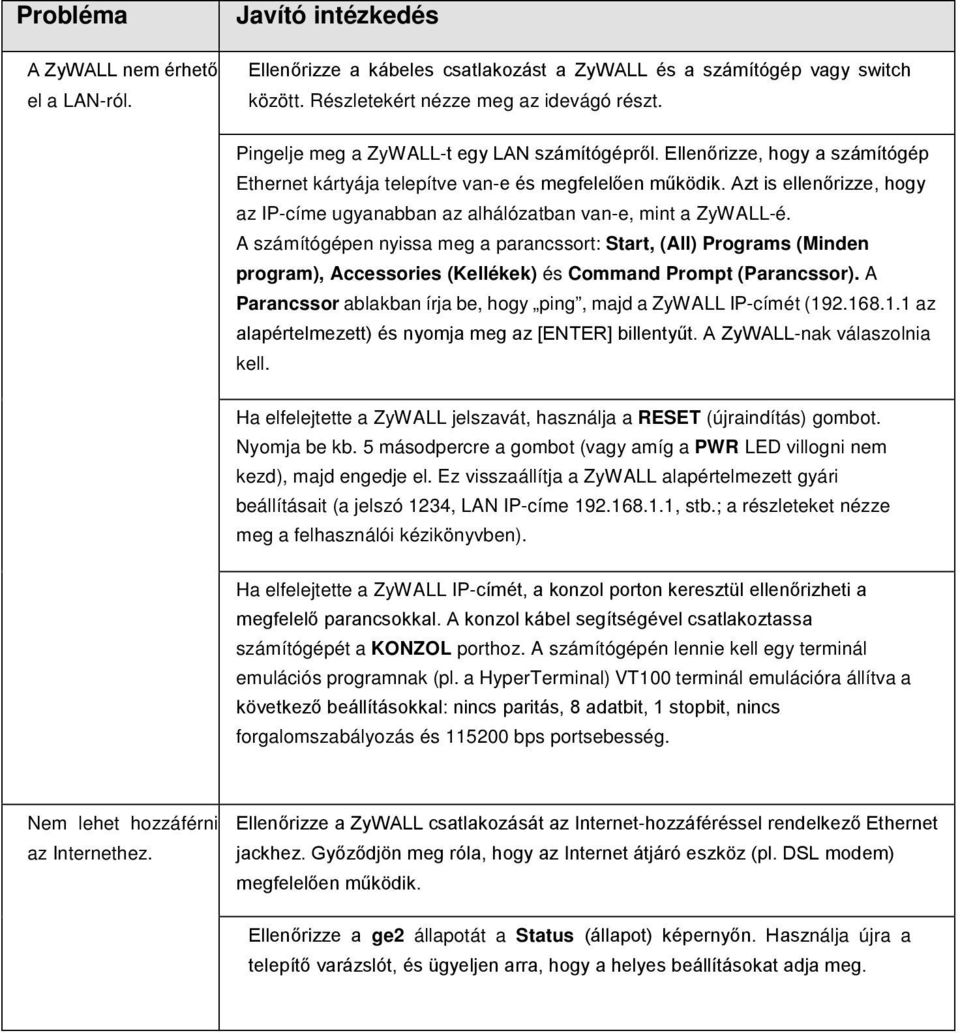 Azt is ellenőrizze, hogy az IP-címe ugyanabban az alhálózatban van-e, mint a ZyWALL-é.