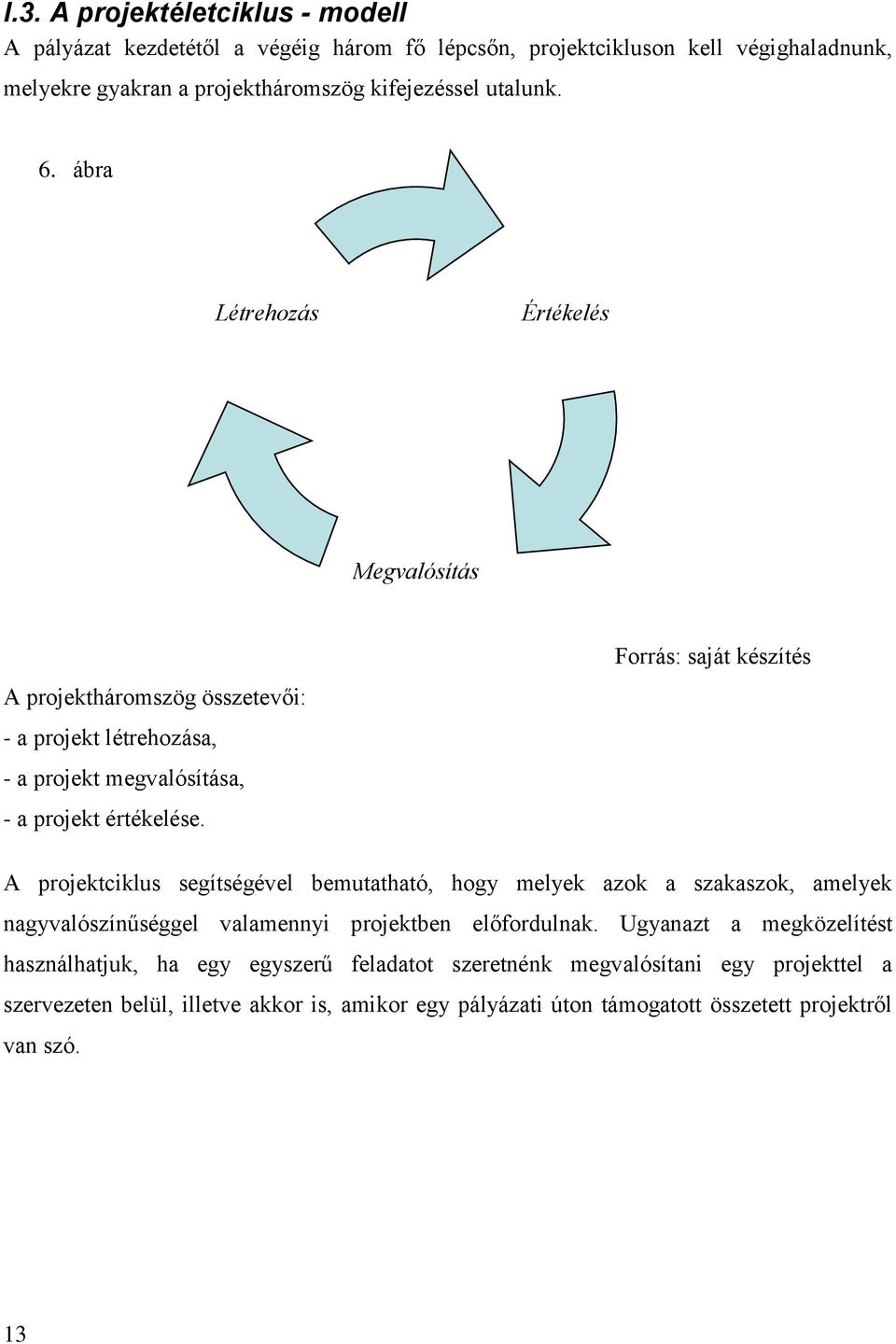 Forrás: saját készítés A projektciklus segítségével bemutatható, hogy melyek azok a szakaszok, amelyek nagyvalószínűséggel valamennyi projektben előfordulnak.