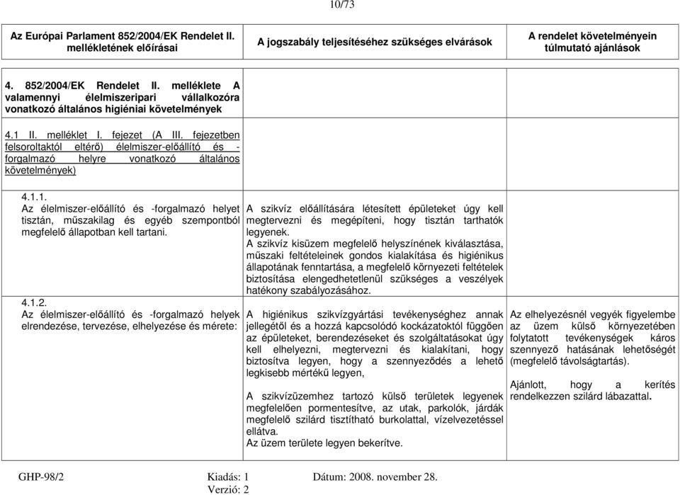 1. Az élelmiszer-előállító és -forgalmazó helyet tisztán, műszakilag és egyéb szempontból megfelelő állapotban kell tartani. 4.1.2.