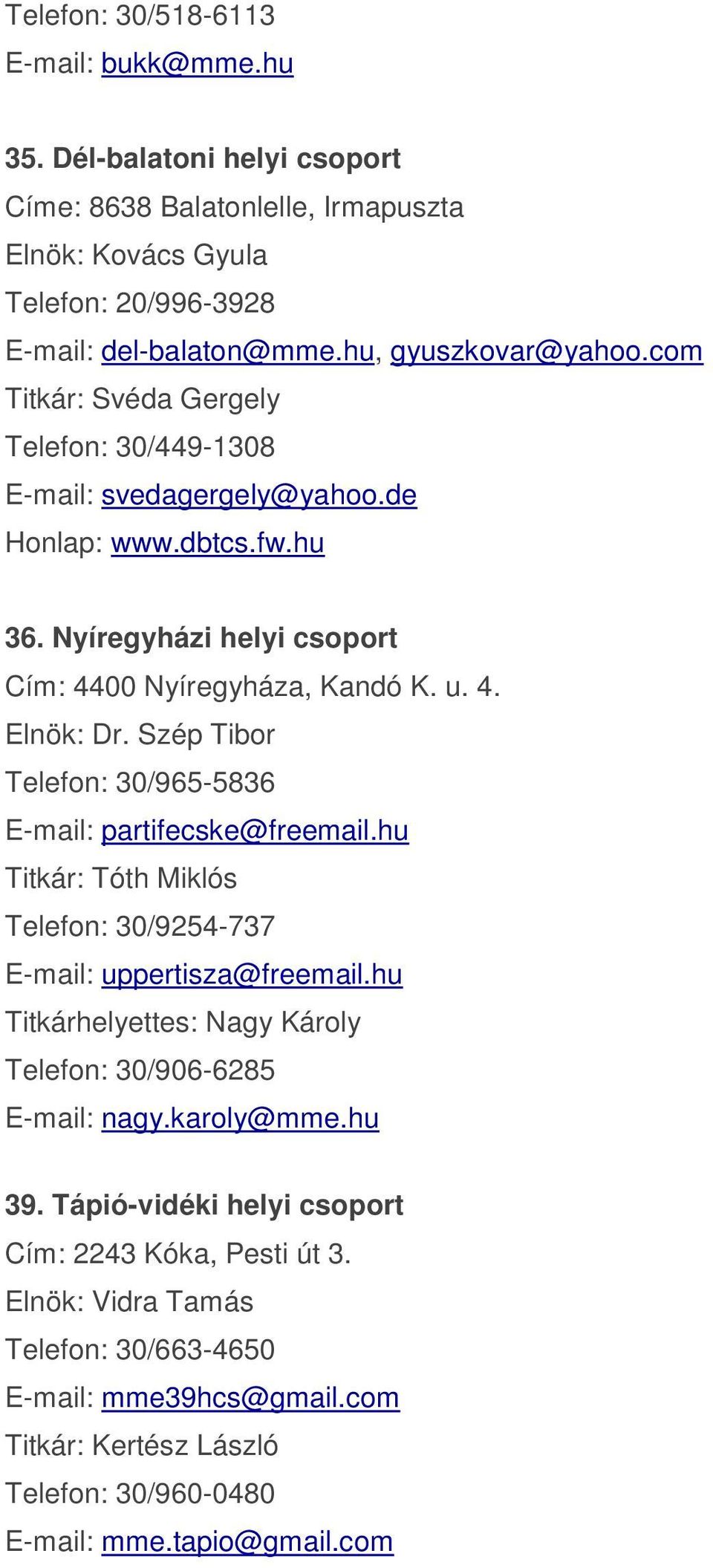 Szép Tibor Telefon: 30/965-5836 E-mail: partifecske@freemail.hu Titkár: Tóth Miklós Telefon: 30/9254-737 E-mail: uppertisza@freemail.