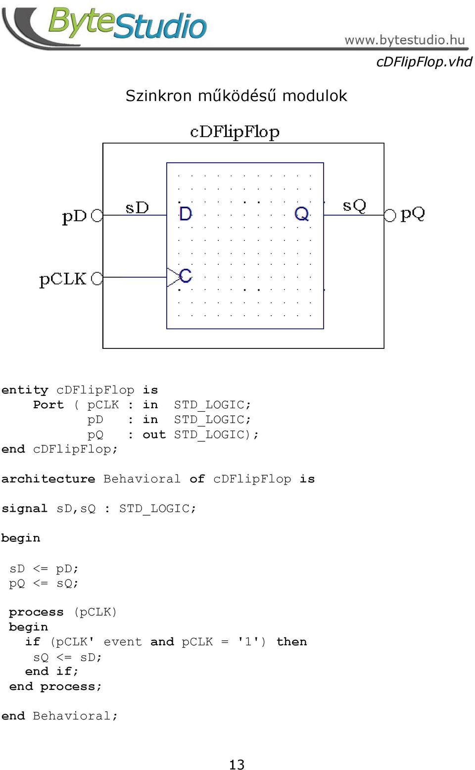 : in STD_LOGIC; pq : out STD_LOGIC); end cdflipflop; architecture Behavioral of