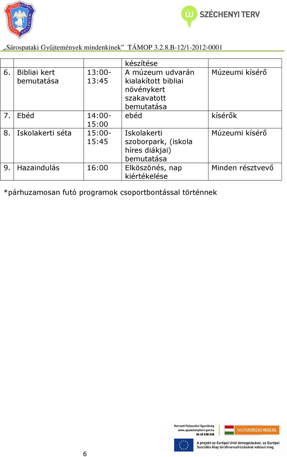 bemutatása ebéd Iskolakerti szoborpark, (iskola híres diákjai) bemutatása 9.