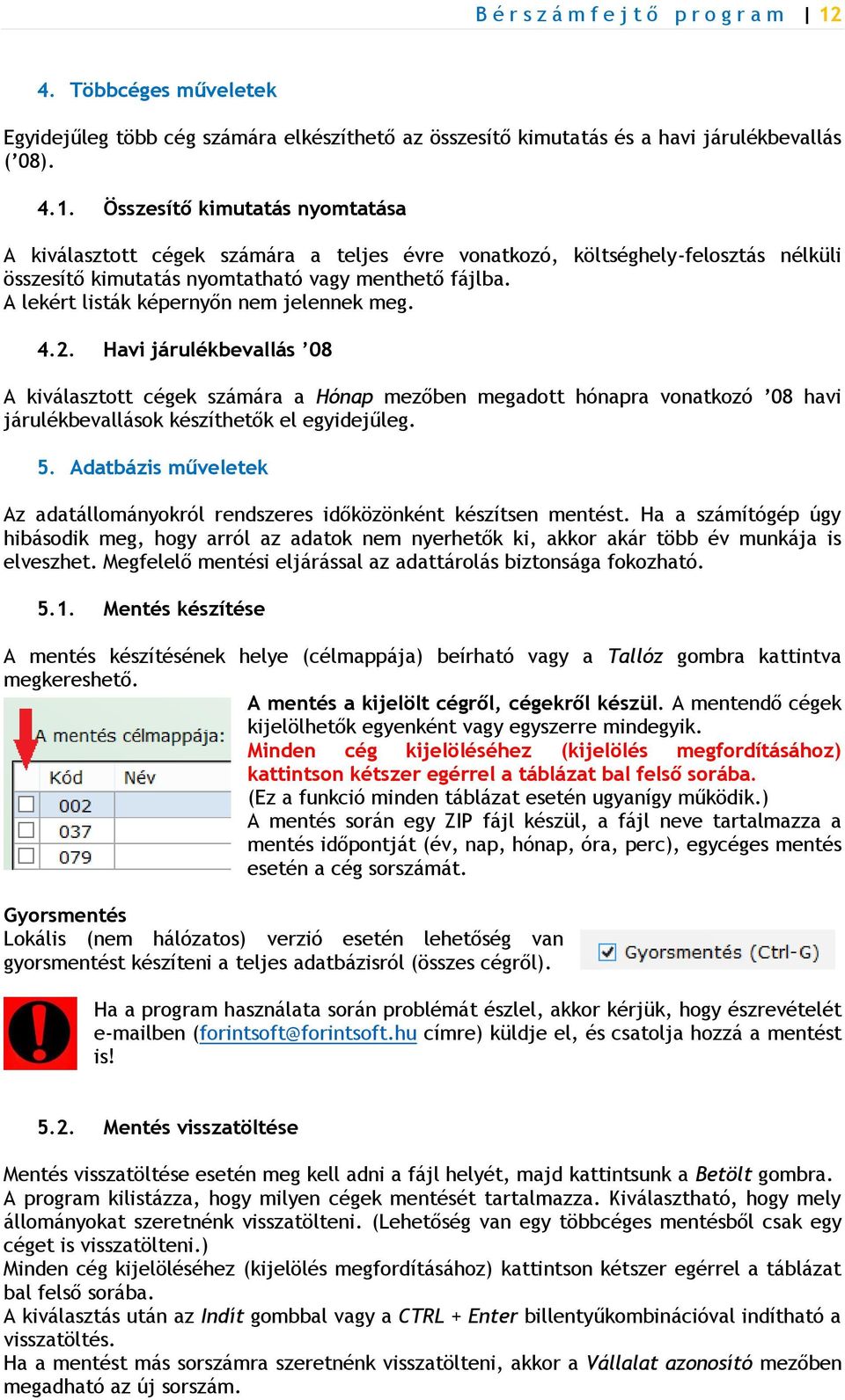 Összesítő kimutatás nyomtatása A kiválasztott cégek számára a teljes évre vonatkozó, költséghely-felosztás nélküli összesítő kimutatás nyomtatható vagy menthető fájlba.