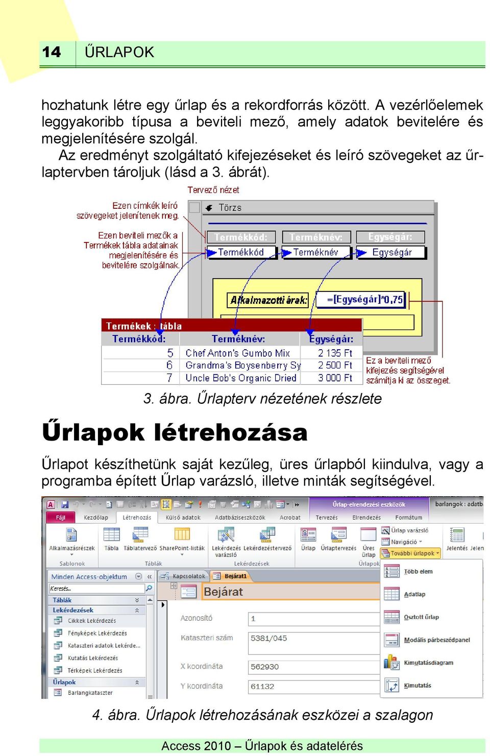 Az eredményt szolgáltató kifejezéseket és leíró szövegeket az űrlaptervben tároljuk (lásd a 3. ábrát). 3. ábra.