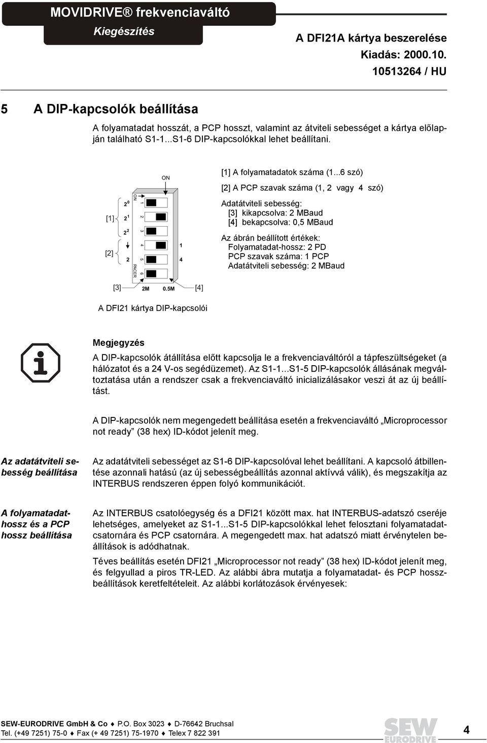 ..6 szó) [] A PCP szavak száma (, vagy szó) [] [] 0 3 Adatátviteli sebesség: [3] kikapcsolva: MBaud [] bekapcsolva: 0,5 MBaud Az ábrán beállított értékek: Folyamatadat-hossz: PD PCP szavak száma: PCP