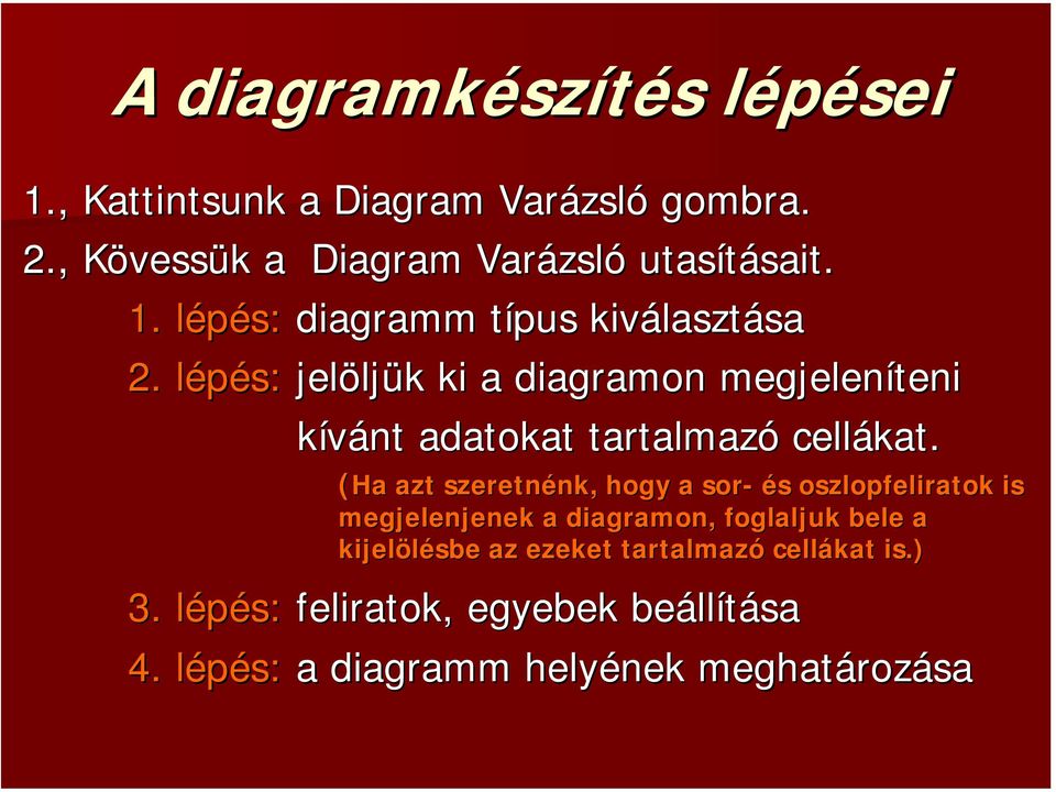 lépés: l jelölj ljük k ki a diagramon megjeleníteni kívánt adatokat tartalmazó cellákat.