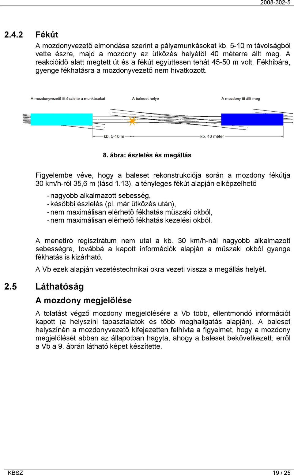 ábra: észlelés és megállás Figyelembe véve, hogy a baleset rekonstrukciója során a mozdony fékútja 30 km/h-ról 35,6 m (lásd 1.