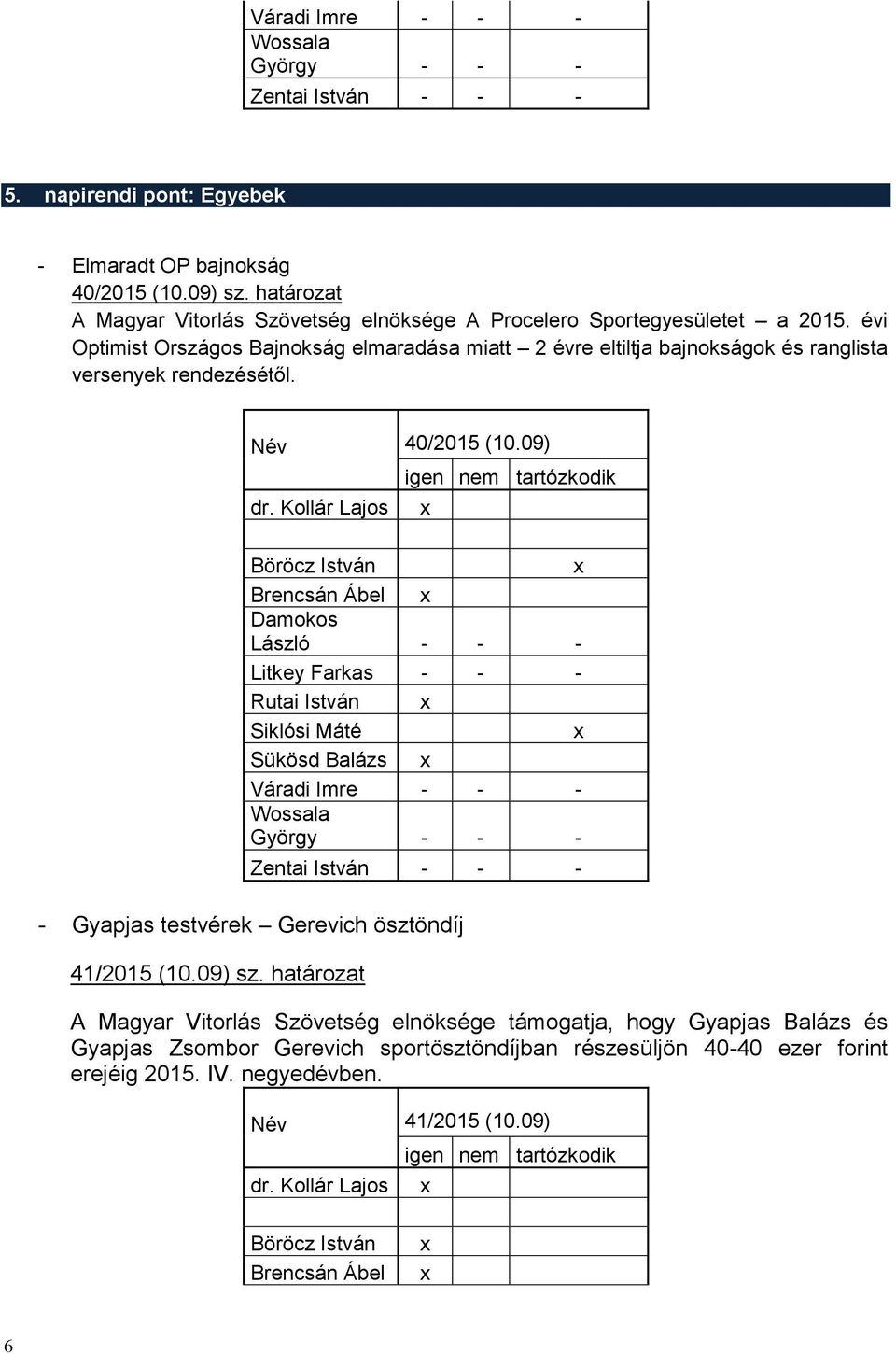 09) Böröcz István Brencsán Ábel Damokos Rutai István Siklósi Máté Sükösd Balázs - Gyapjas testvérek Gerevich ösztöndíj 41/2015 (10.09) sz.