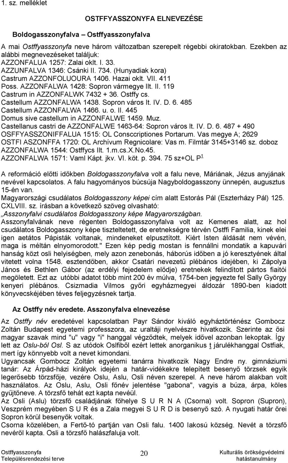 Ostffy cs. Castellum AZZONFALWA 1438. Sopron város It. IV. D. 6. 485 Castellum AZZONFALWA 1466. u. o. II. 445 Domus sive castellum in AZZONFALWE 1459. Muz.